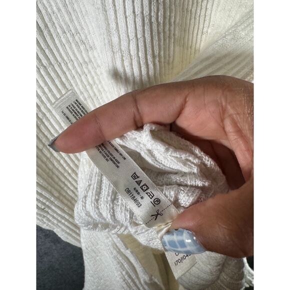 Free People Dress Women Large Ivory Pacific Maxi Side Slits Ribbed Collar Coasta - Picture 6 of 11